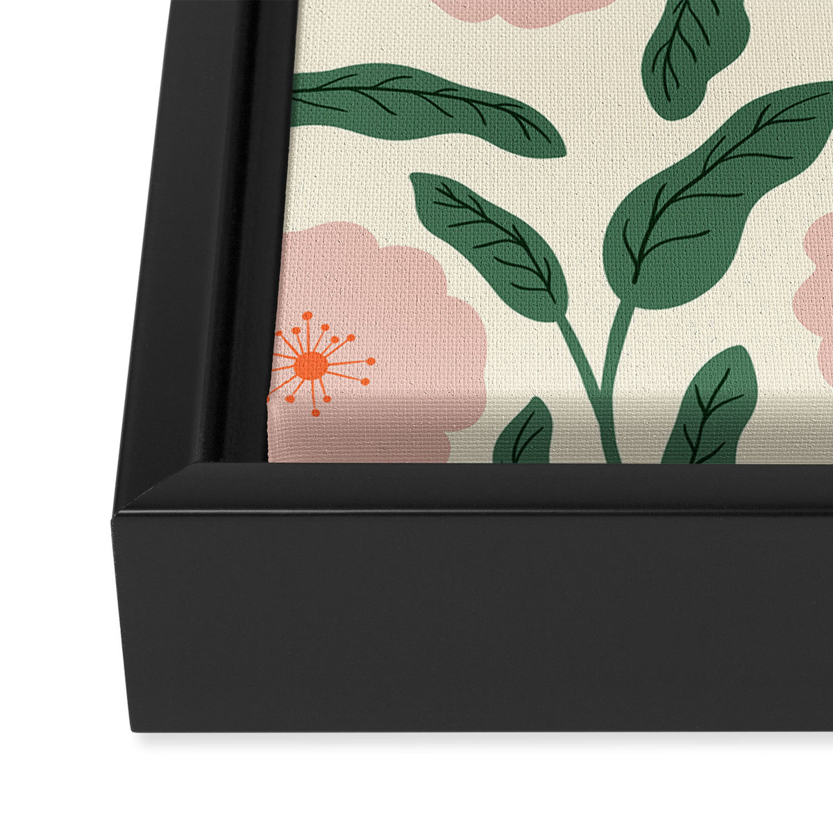 Bold Pink Botanical Blooms on Light Pattern Framed Canvas Print Gallery Image 3