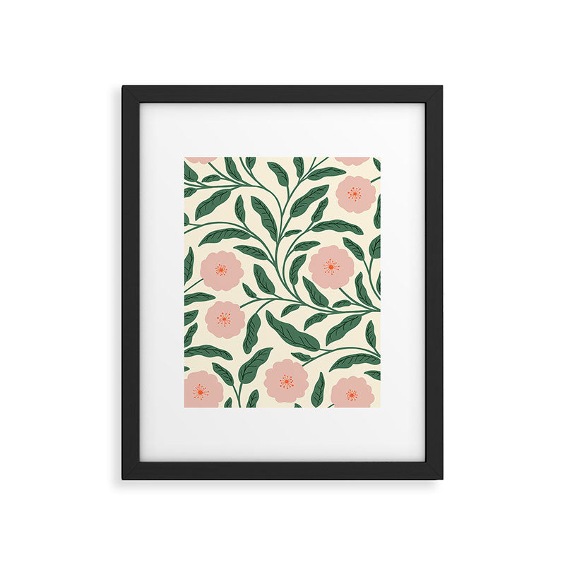 Bold Pink Botanical Blooms on Light Pattern Framed Art Print Gallery Image 6