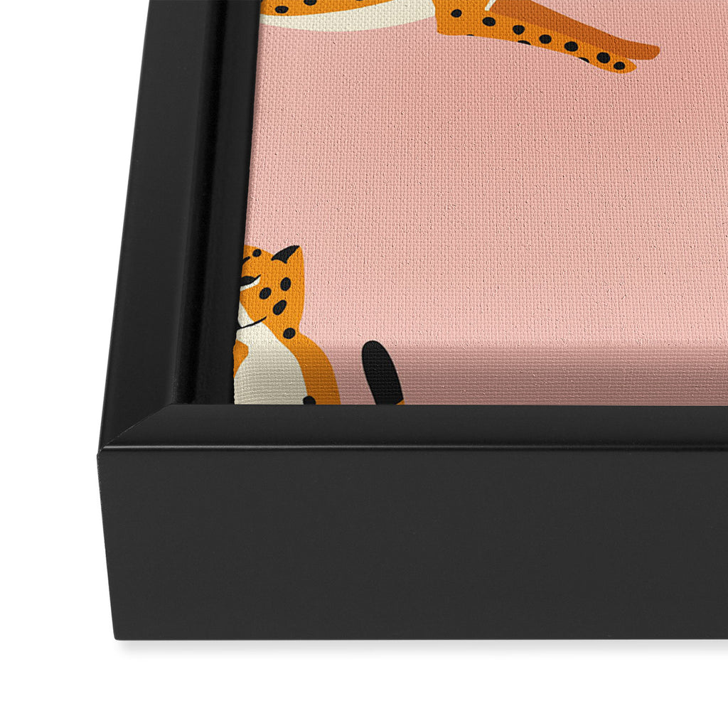 Cheetahs pattern on pink Framed Canvas Print Gallery Image 3