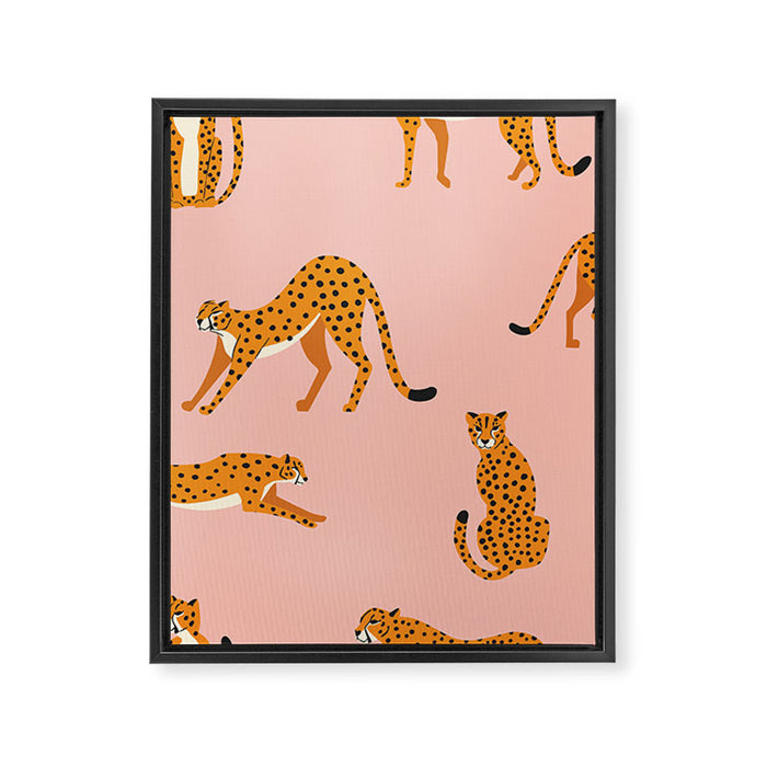 Cheetahs pattern on pink Framed Canvas Print Gallery Image 1