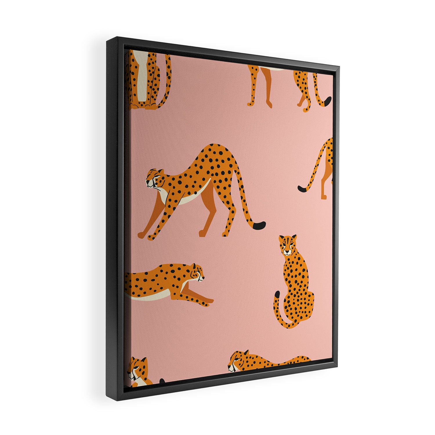 Cheetahs pattern on pink Framed Canvas Print Gallery Image 2