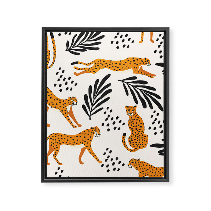 Cheetahs pattern on white Framed Canvas Print Gallery Image 1