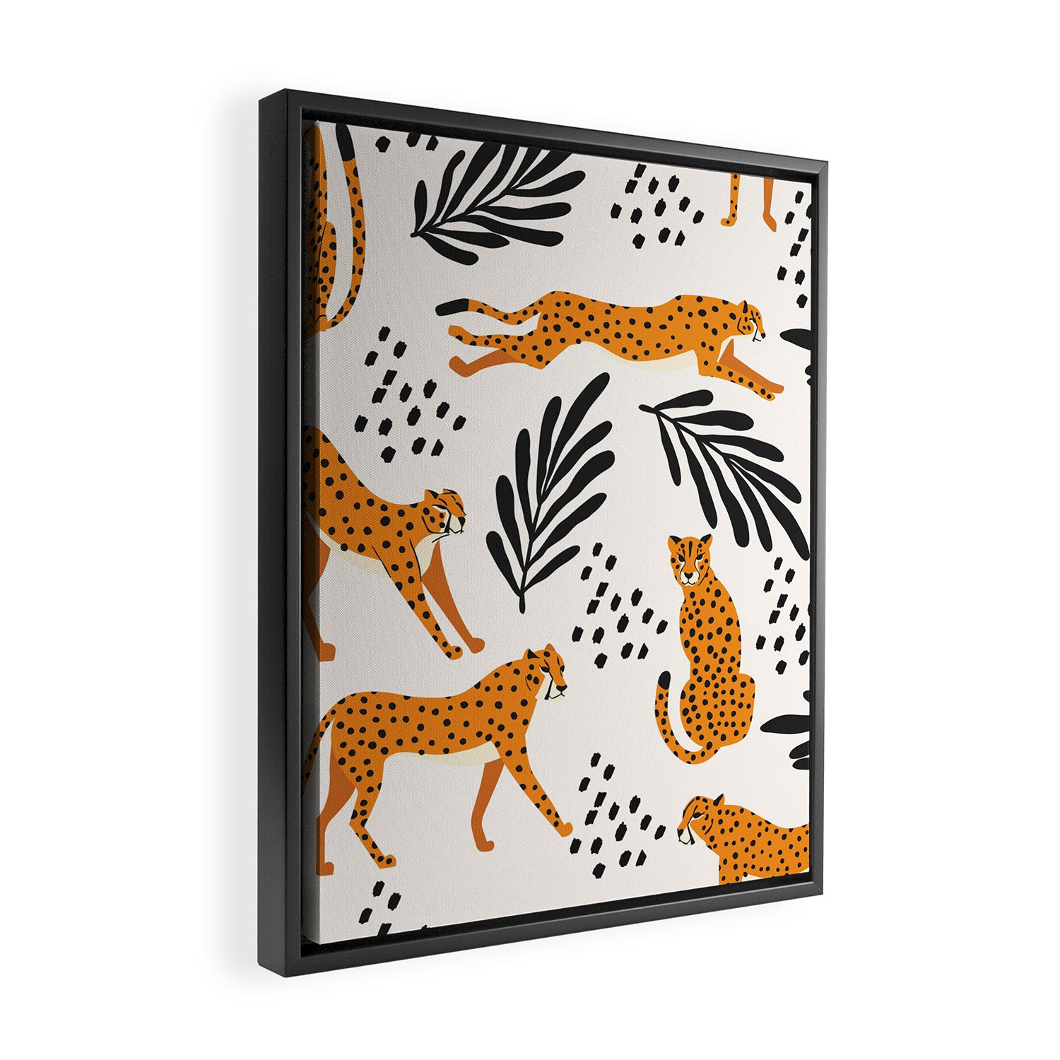 Cheetahs pattern on white Framed Canvas Print Gallery Image 2