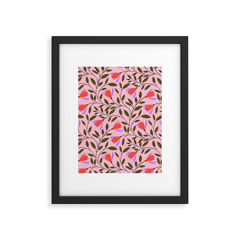 Delicate Magnolia Floral Pattern on Pink Framed Art Print Gallery Image 6