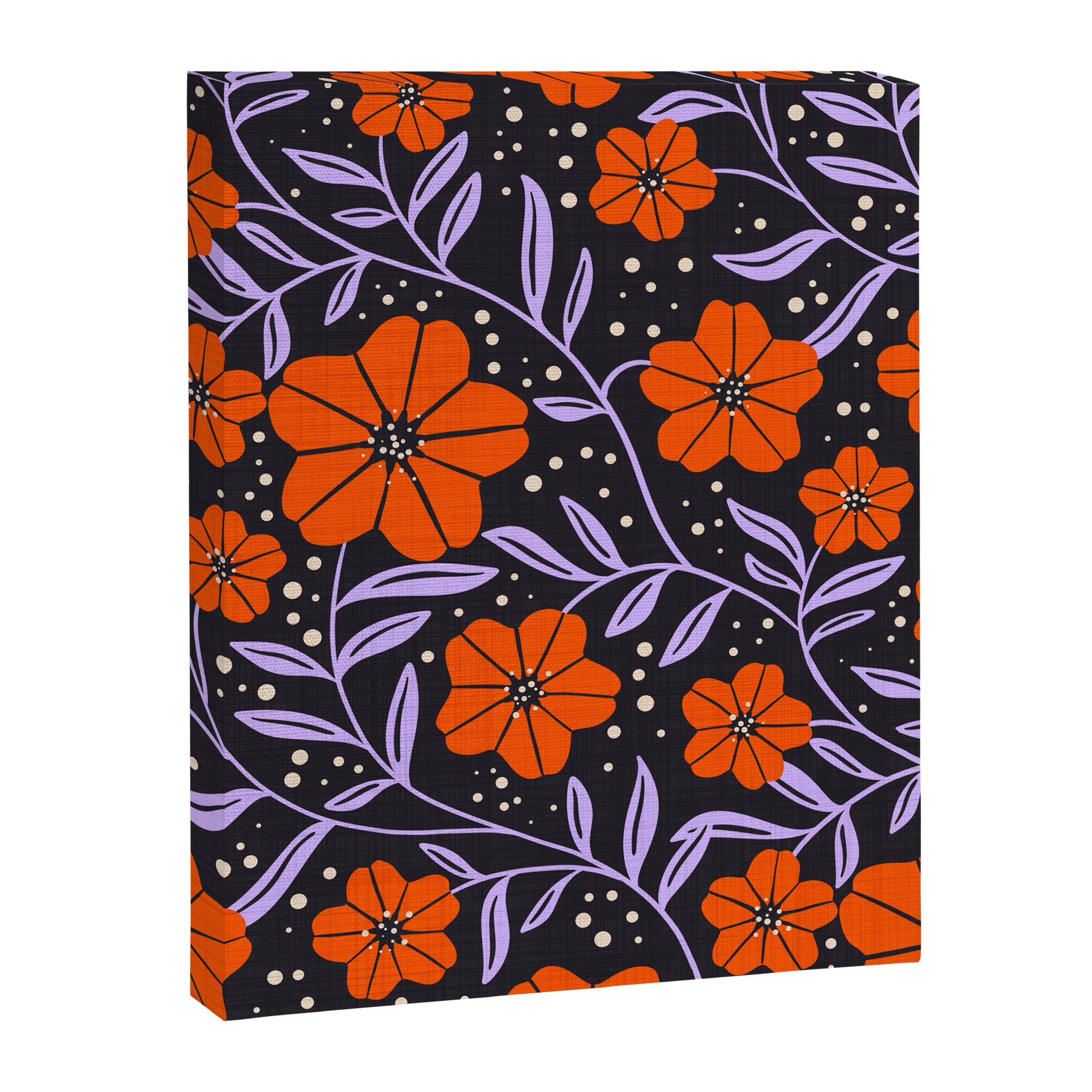 Floral Vine Tangerine Orange, Lavender Purple, Deep Purple, Modern Boho Home Decor Canvas Print Gallery Image 8
