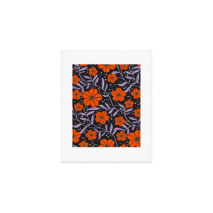 Floral Vine Tangerine Orange, Lavender Purple, Deep Purple, Modern Boho Home Decor Art Print Gallery Image 1