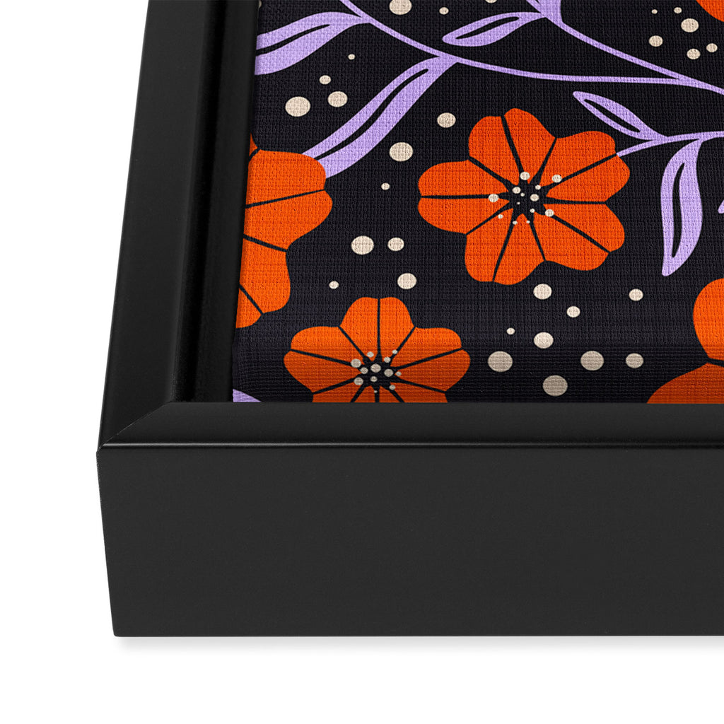 Floral Vine Tangerine Orange, Lavender Purple, Deep Purple, Modern Boho Home Decor Framed Canvas Print Gallery Image 3