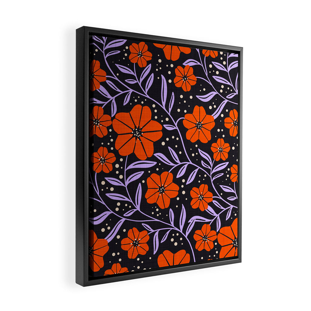 Floral Vine Tangerine Orange, Lavender Purple, Deep Purple, Modern Boho Home Decor Framed Canvas Print Gallery Image 2