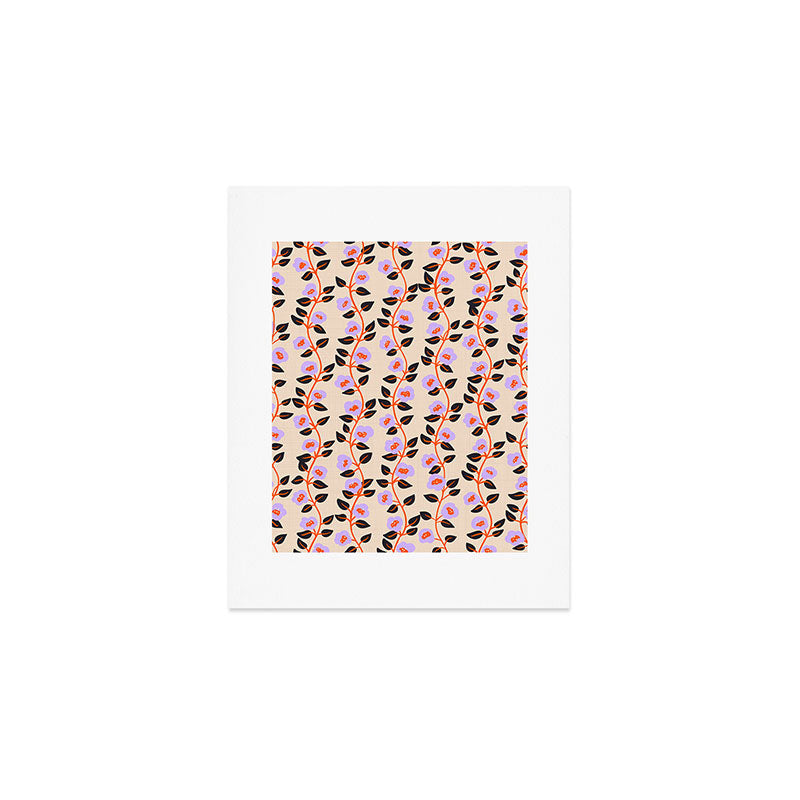 Floral Vine Toss Pink Lavender, Deep Purple, Cream Ivory, Elegant Home Decor Art Print Gallery Image 1