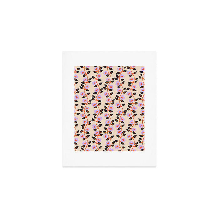 Floral Vine Toss Pink Lavender, Deep Purple, Cream Ivory, Elegant Home Decor Art Print Gallery Image 1
