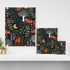 Full-Moon forest: Whimsical Woodland Nightscape with Deer and Moths Canvas Print Gallery Image 3