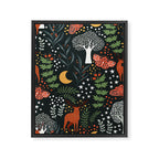 Full-Moon forest: Whimsical Woodland Nightscape with Deer and Moths Framed Canvas Print Gallery Image 8