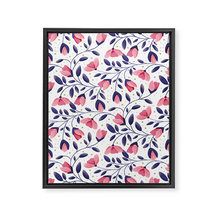 Pink and Blue Floral Tapestry, Poppy Seamless Pattern Framed Canvas Print Gallery Image 1
