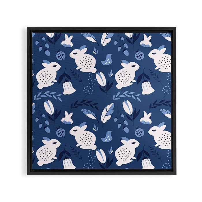 Rabbits and Flowers 003 Framed Canvas Print Gallery Image 1
