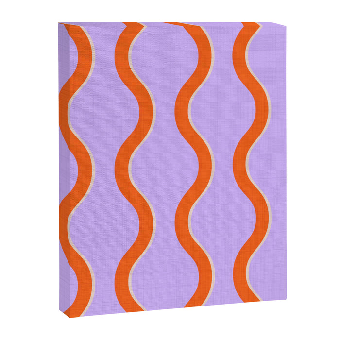 Wavy Lines Tangerine Orange, Lavender Purple, Bold Retro Modern Home Decor Canvas Print Gallery Image 1