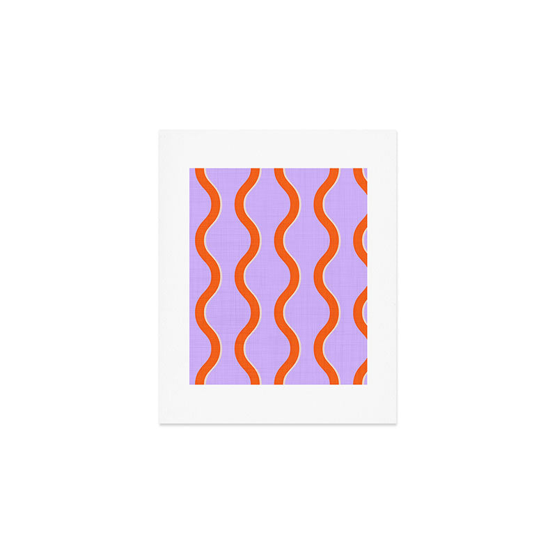 Wavy Lines Tangerine Orange, Lavender Purple, Bold Retro Modern Home Decor Art Print Gallery Image 1