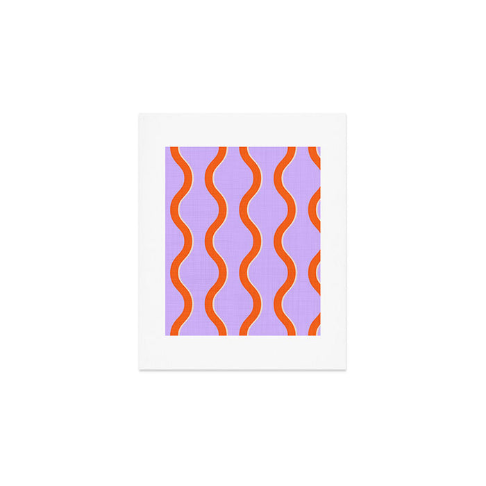 Wavy Lines Tangerine Orange, Lavender Purple, Bold Retro Modern Home Decor Art Print Gallery Image 1
