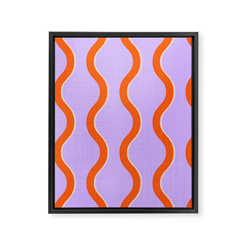 Wavy Lines Tangerine Orange, Lavender Purple, Bold Retro Modern Home Decor Framed Canvas Print Gallery Image 8