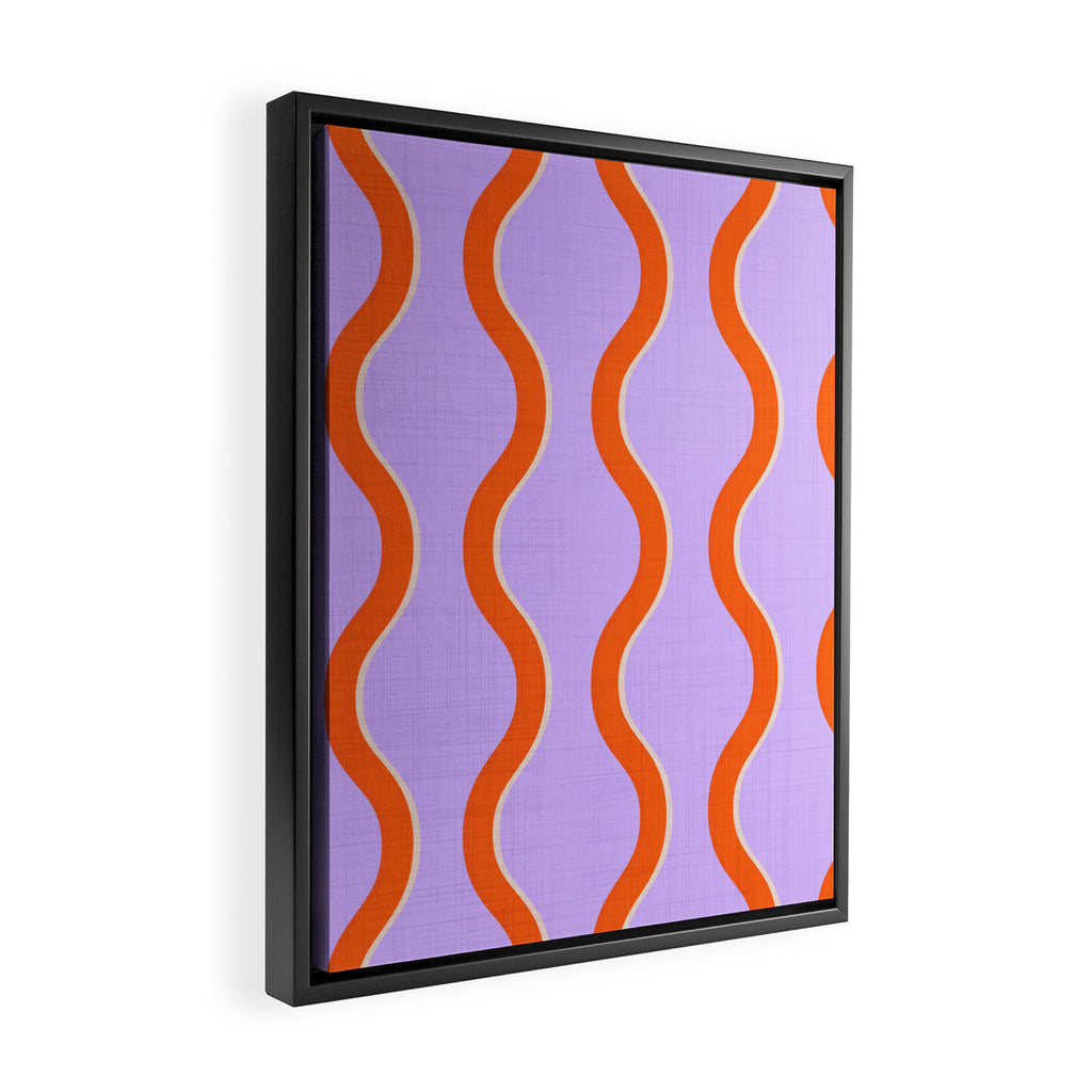 Wavy Lines Tangerine Orange, Lavender Purple, Bold Retro Modern Home Decor Framed Canvas Print Gallery Image 2