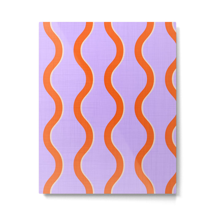 Wavy Lines Tangerine Orange, Lavender Purple, Bold Retro Modern Home Decor Metal Print Gallery Image 1
