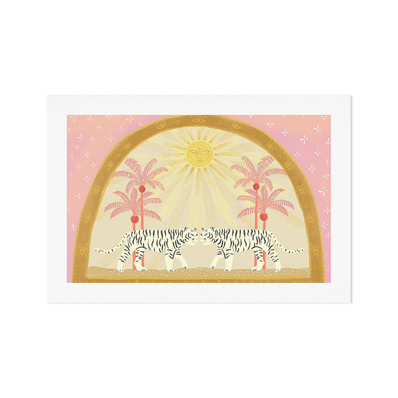 Pink Palm Tree Tigers Art Print Gallery Image 1
