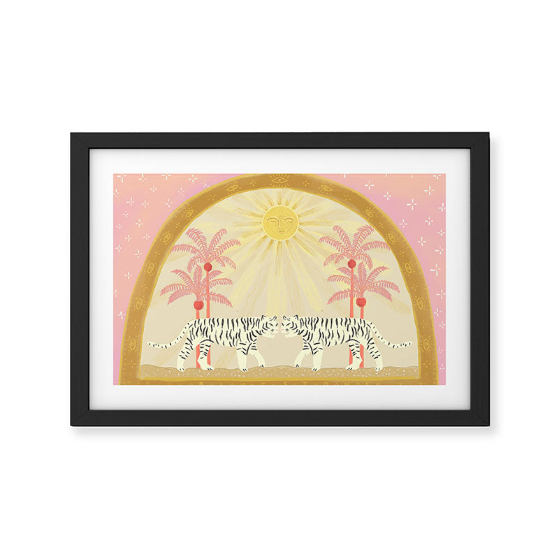Pink Palm Tree Tigers Framed Art Print Gallery Image 2