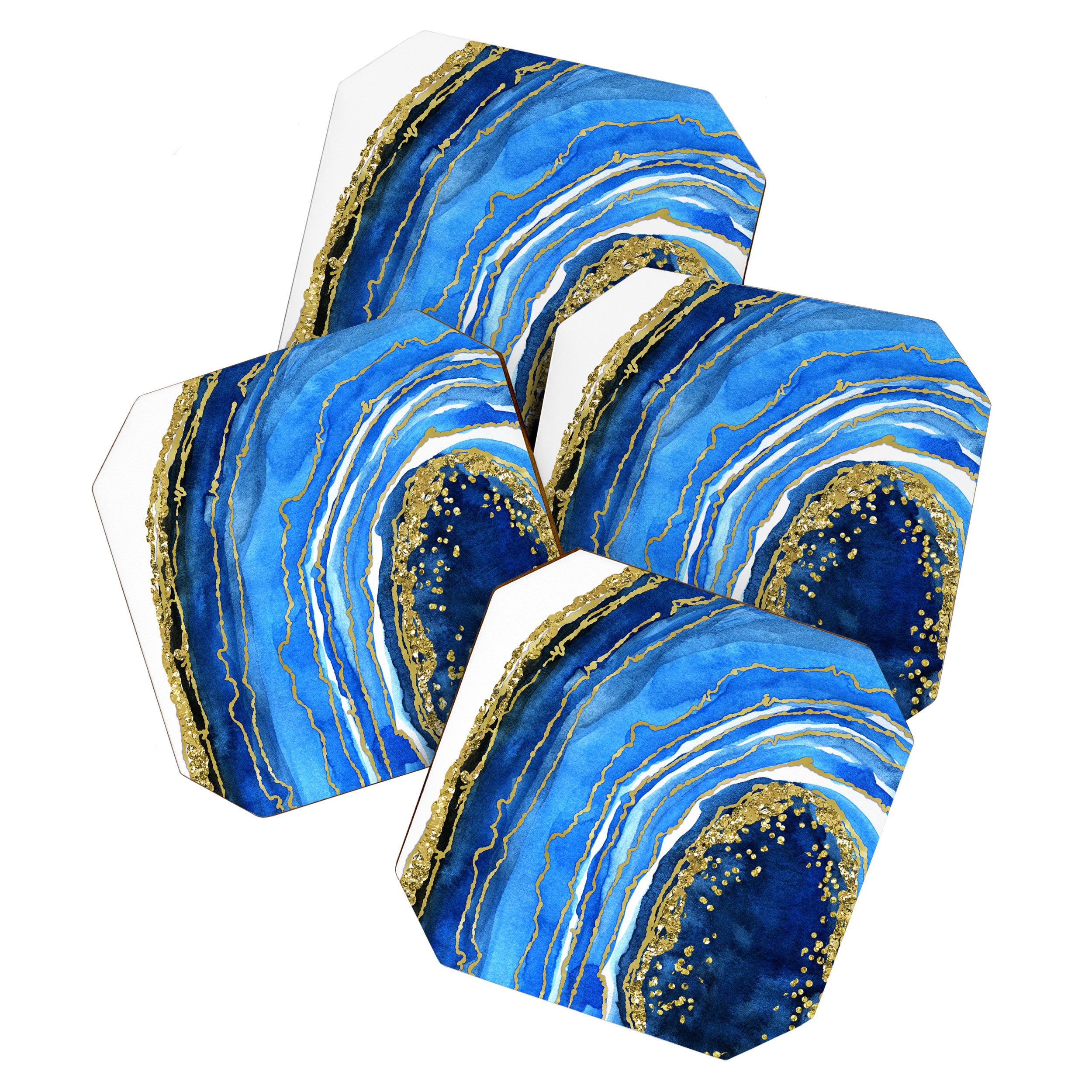 Cobalt blue and gold geode in watercolor (2) Coaster Gallery Image 1