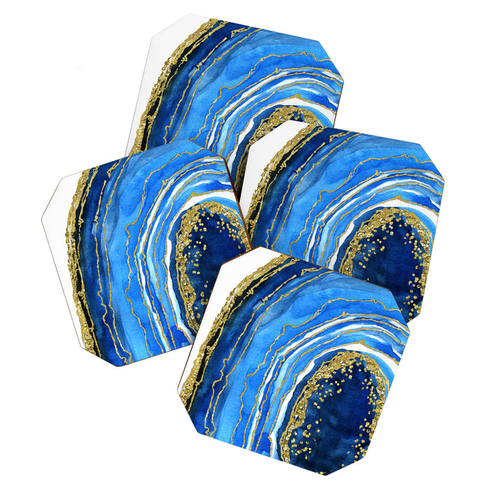 Cobalt blue and gold geode in watercolor (2) Coaster Gallery Image 1