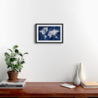 Dark blue watercolor and grey world map Framed Art Print Gallery Image 2