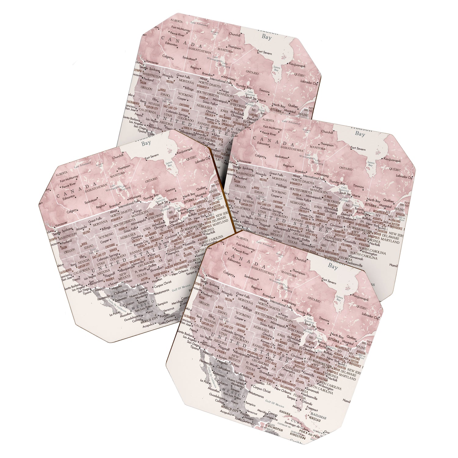 Dusty pink and cream watercolor detailed world map Madelia Coaster Gallery Image 1
