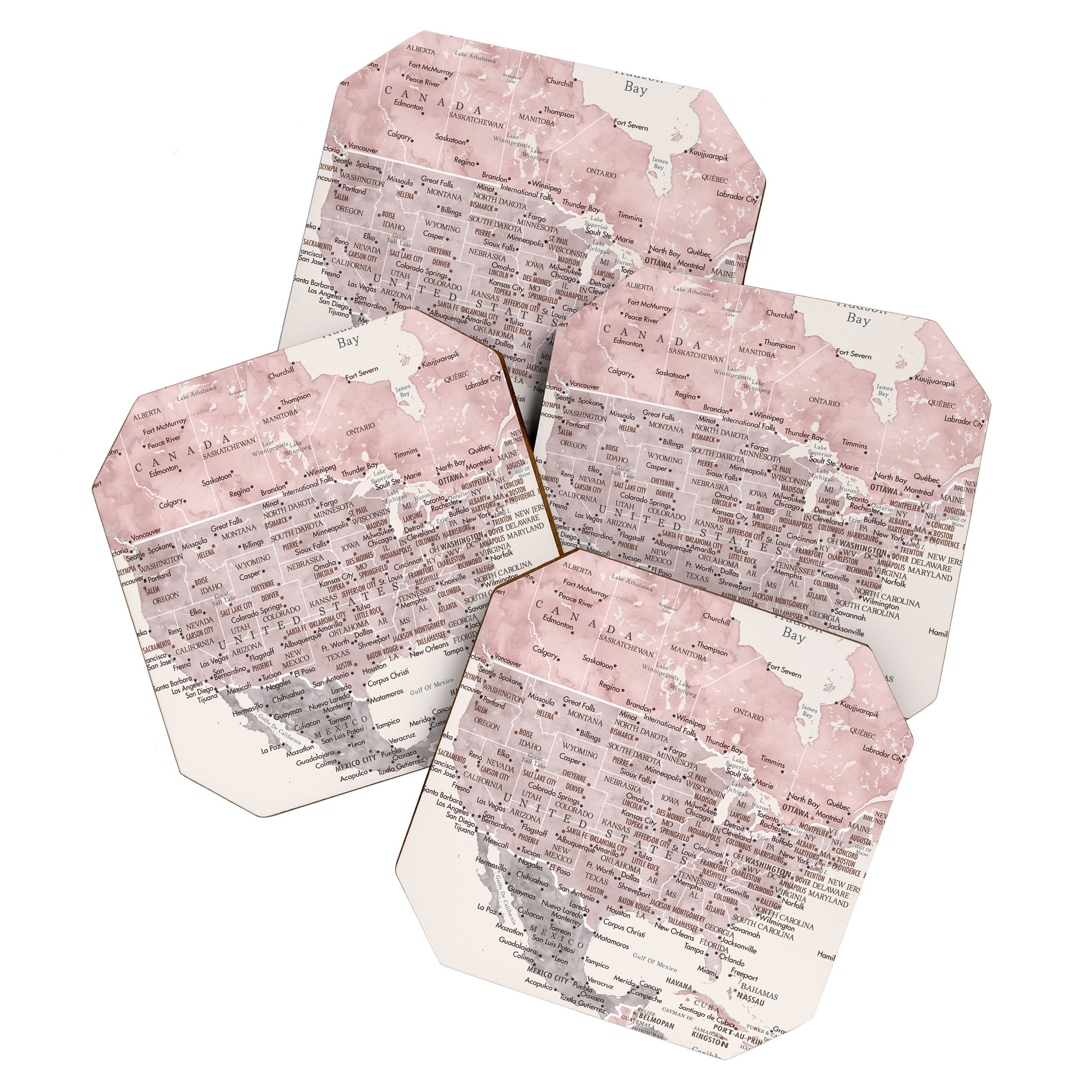Dusty pink and cream watercolor detailed world map Madelia Coaster Gallery Image 1