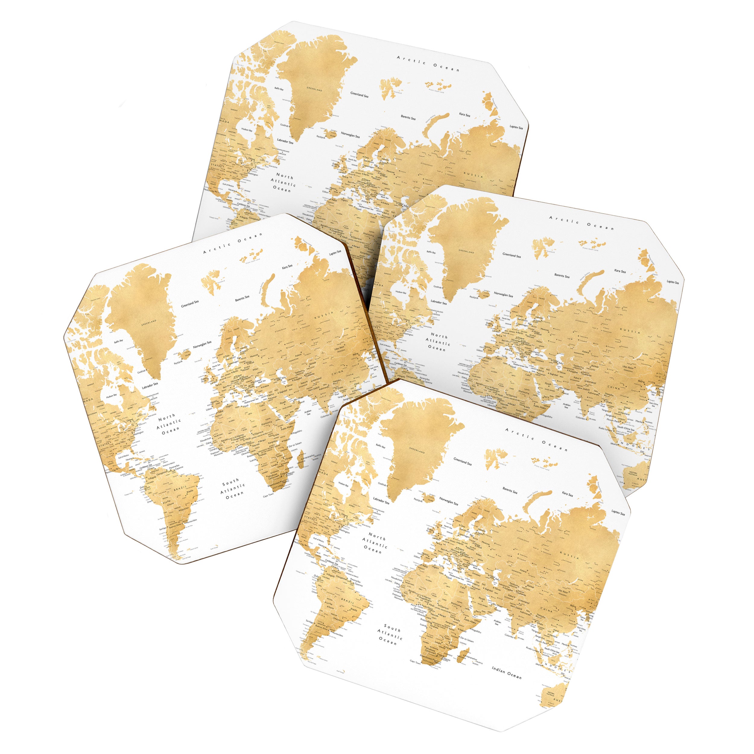 Gold world map with cities Coaster Gallery Image 1