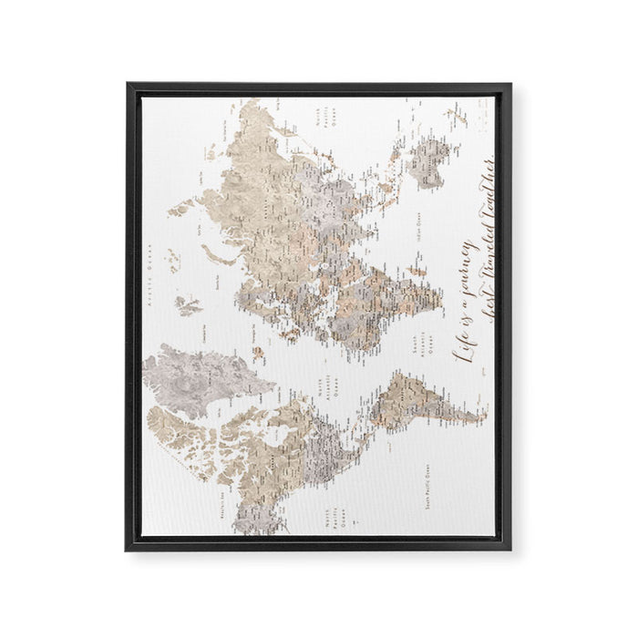 Life is a jouney best travelled together, world map, "Abey" Framed Canvas Print Gallery Image 1