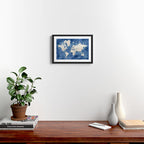 Light brown and blue watercolor detailed world map Framed Art Print Gallery Image 2