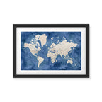 Light brown and blue watercolor detailed world map Framed Art Print Gallery Image 2