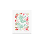 Mint green and hot pink watercolor world map with cities Art Print Gallery Image 1