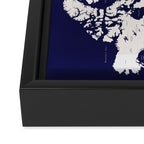 Navy blue and cream world map, "Austin" Framed Canvas Print Gallery Image 3