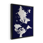 Navy blue and cream world map, "Austin" Framed Canvas Print Gallery Image 2