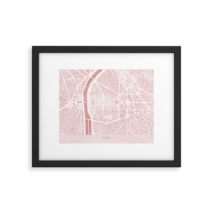 Pink map of Paris, Eiffel Tower Framed Art Print Gallery Image 1