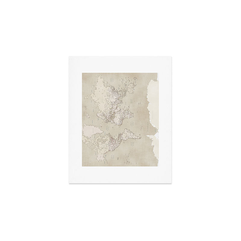 Sepia vintage world map with cities Art Print Gallery Image 1