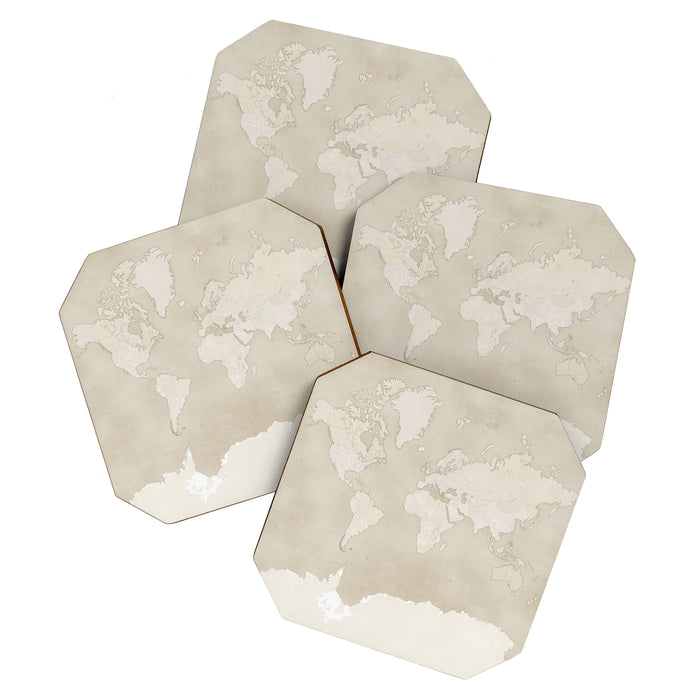 Sepia vintage world map with cities Coaster Gallery Image 1