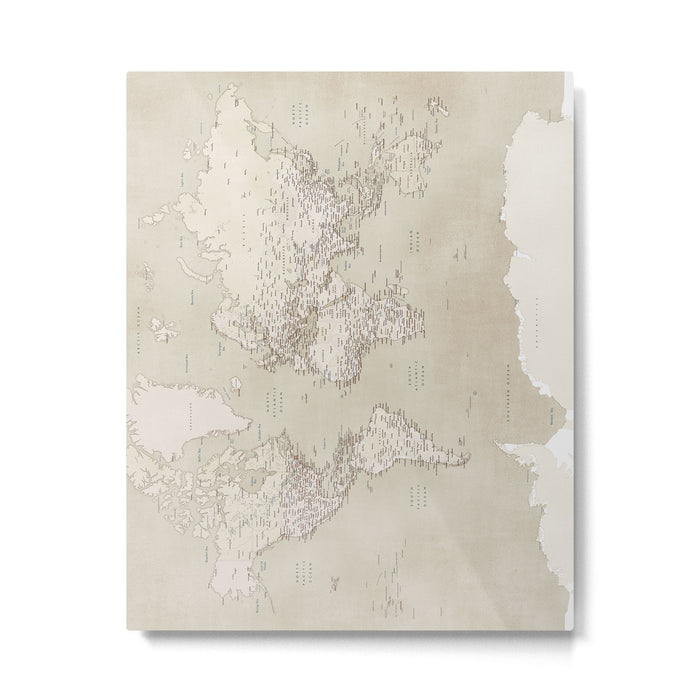Sepia vintage world map with cities Metal Print Gallery Image 1