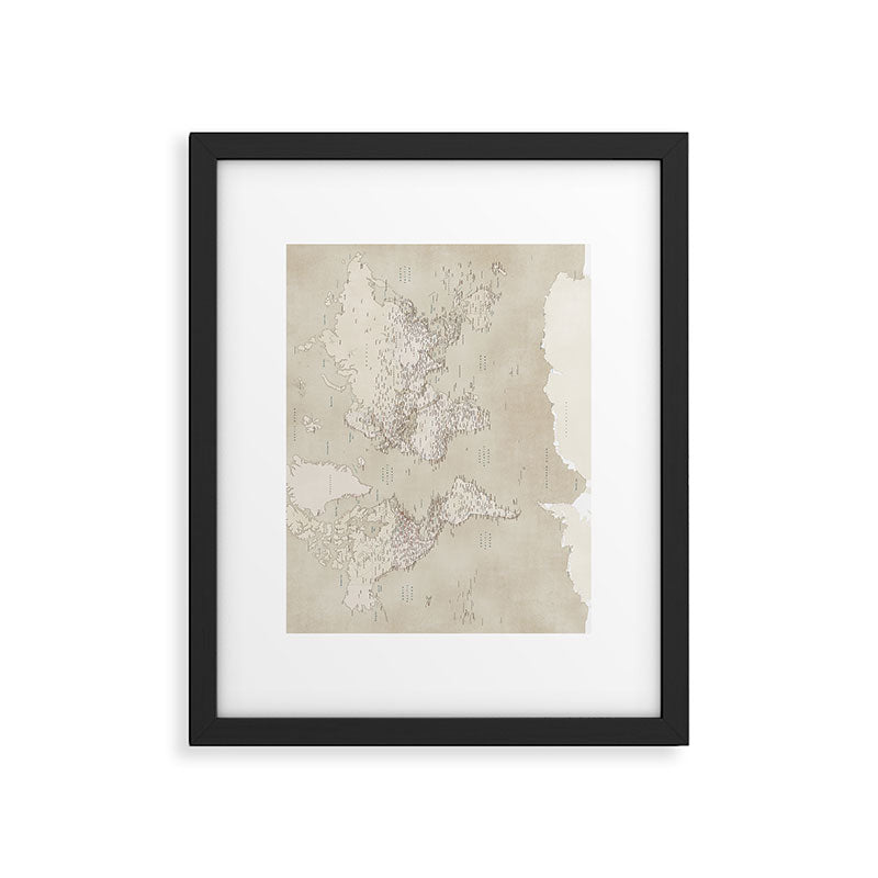 Sepia vintage world map with cities Framed Art Print Gallery Image 5