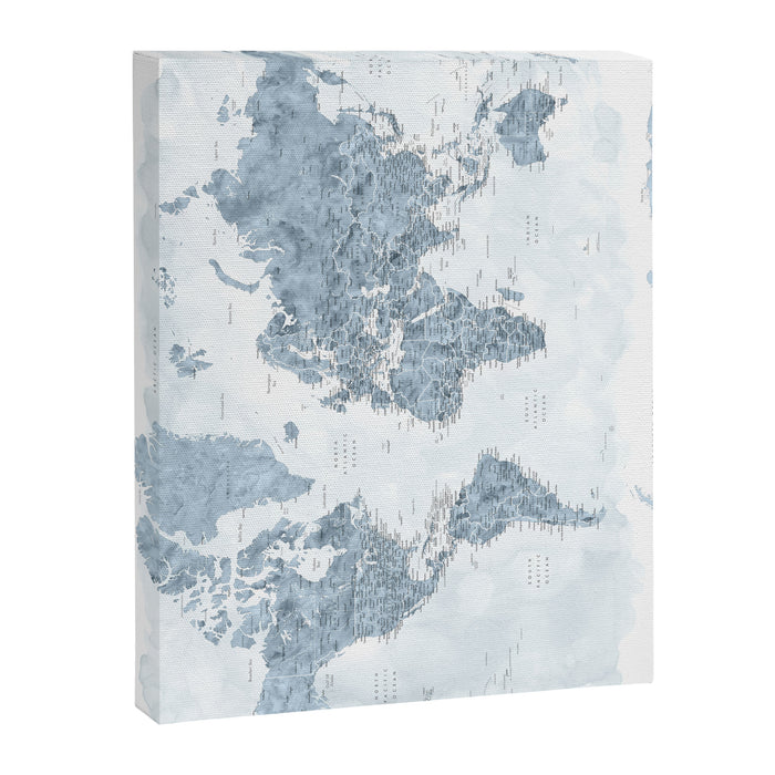 Steel watercolor detailed world map Raul Canvas Print Gallery Image 1