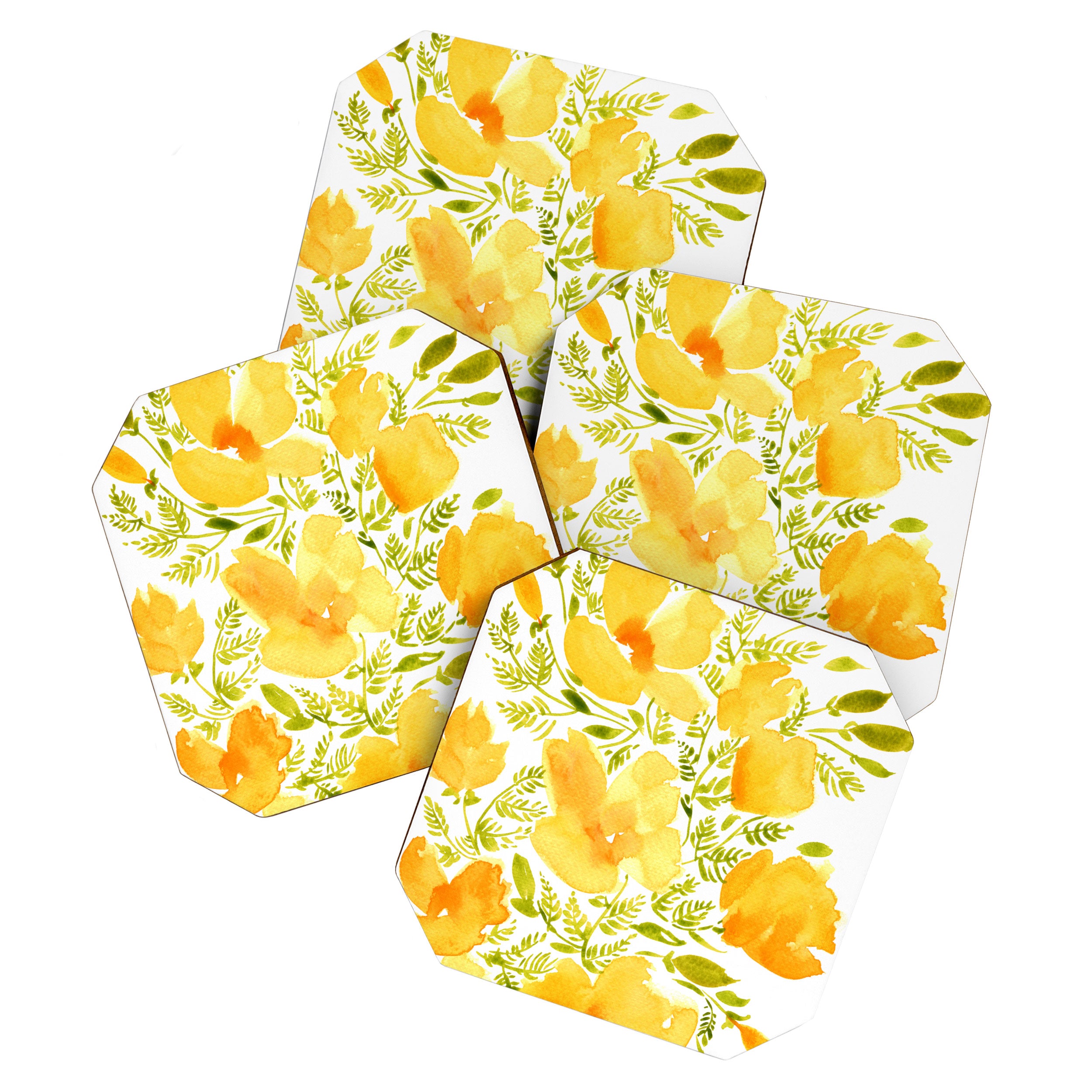 Watercolor California poppies (Quad set, #2) Coaster Gallery Image 1