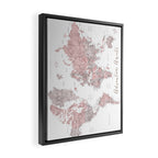 World map in dusty pink & grey watercolor, Adventure awaits Framed Canvas Print Gallery Image 2