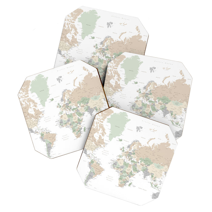 World map with cities, "Anouk" Coaster Gallery Image 1