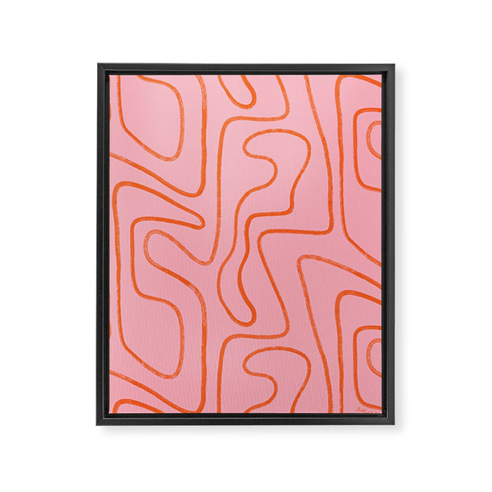 Abstract Line Pink and Orange Framed Canvas Print Gallery Image 1