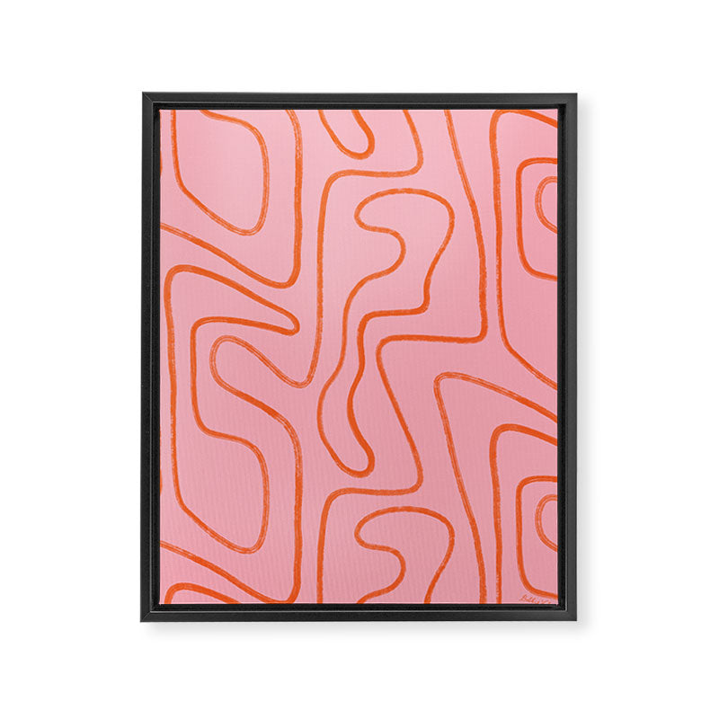 Abstract Line Pink and Orange Framed Canvas Print Gallery Image 6