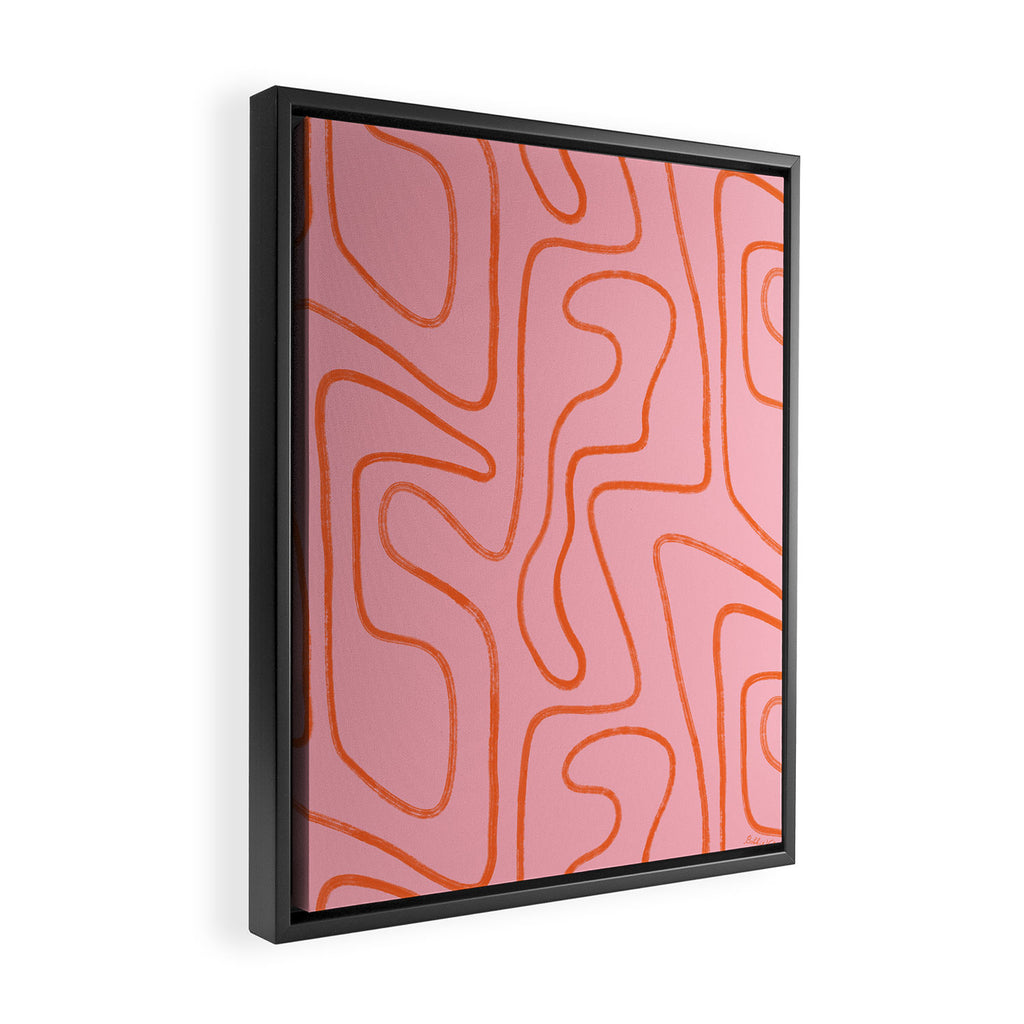 Abstract Line Pink and Orange Framed Canvas Print Gallery Image 2